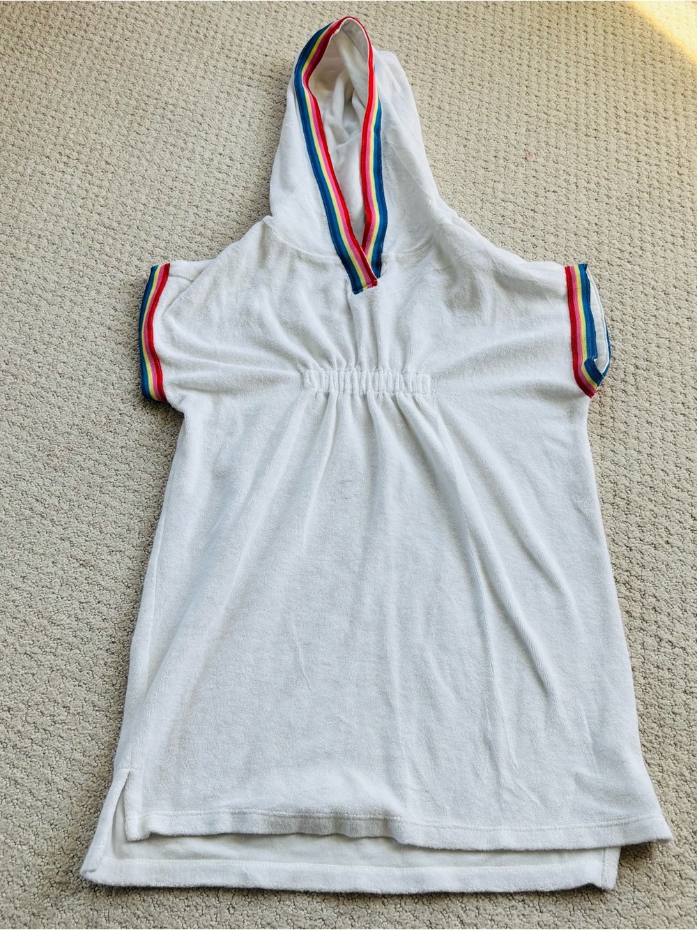 Hanna andersson Kids White Hooded Terry Cover-Up with Rainbow Trim